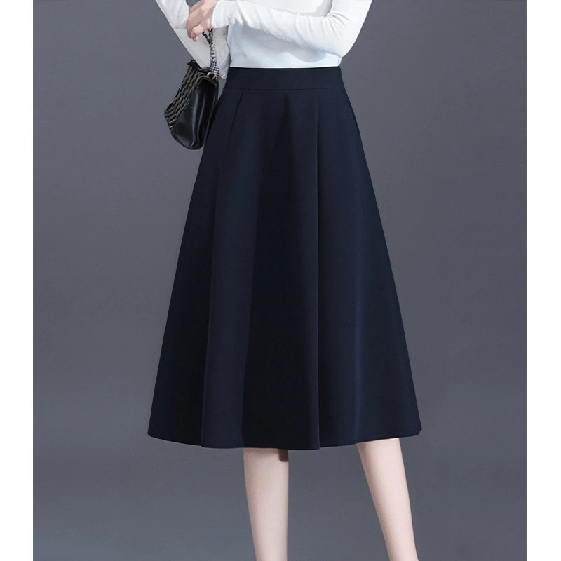秋季新款高腰显瘦纯色半身裙女小个子垂坠感西装a字大摆中裙百搭