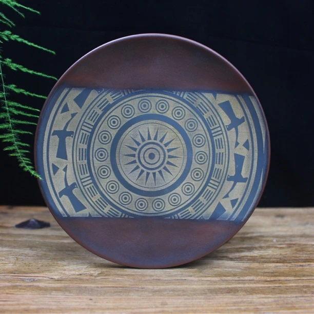 坭兴陶茶壶托盘 办公茶盘 圆形干泡台 家用手制挂碟 茶道配件壶承