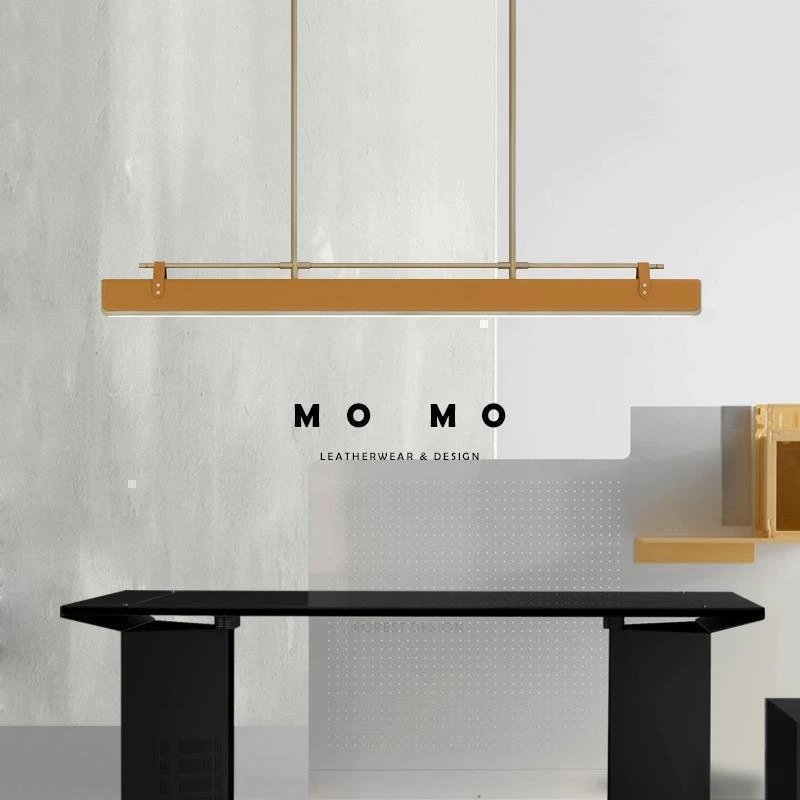 美式轻奢皮革餐厅吊灯 现代岛台灯设计创意新款吧台极简长条吊灯