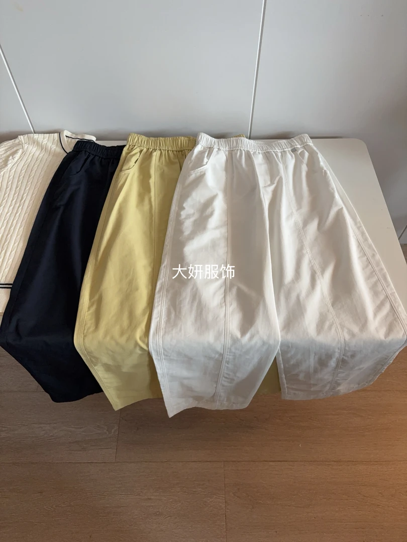 小白裤。显瘦遮胯休闲百搭透气松紧腰九分裤0447