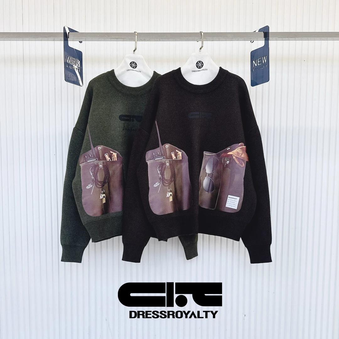DRESS ROYALTY-Z-皮口袋圆领重磅毛衣时尚休闲百搭情侣毛衣-D0022