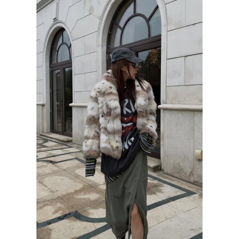 人造皮草 EXPAPARICH  高奢系列鎏金漫染横排 shan mao 皮草外套