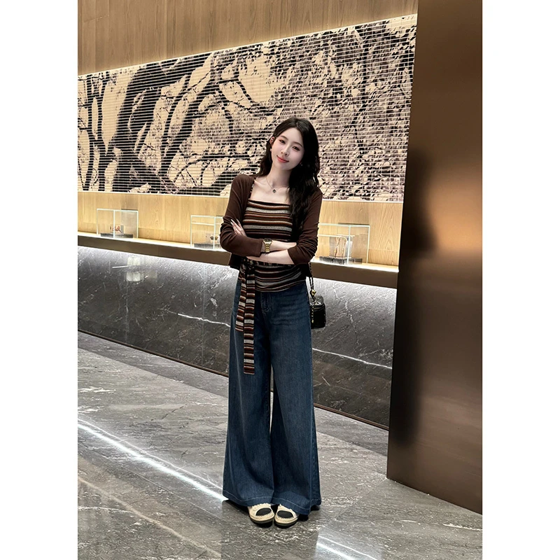 YUANLIANSU/圆脸酥【安婉清欢】条纹吊带+开衫两件套女秋季新款套装