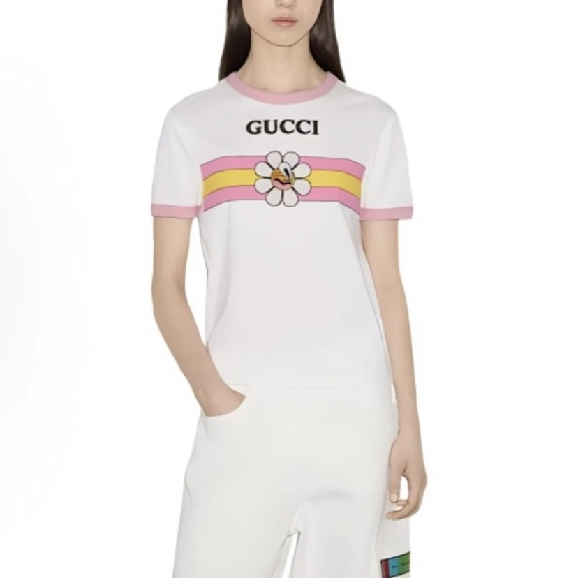 全新未使用 GUCCI/古驰 4686/SS24 米白色logo印花圆领短袖/S码