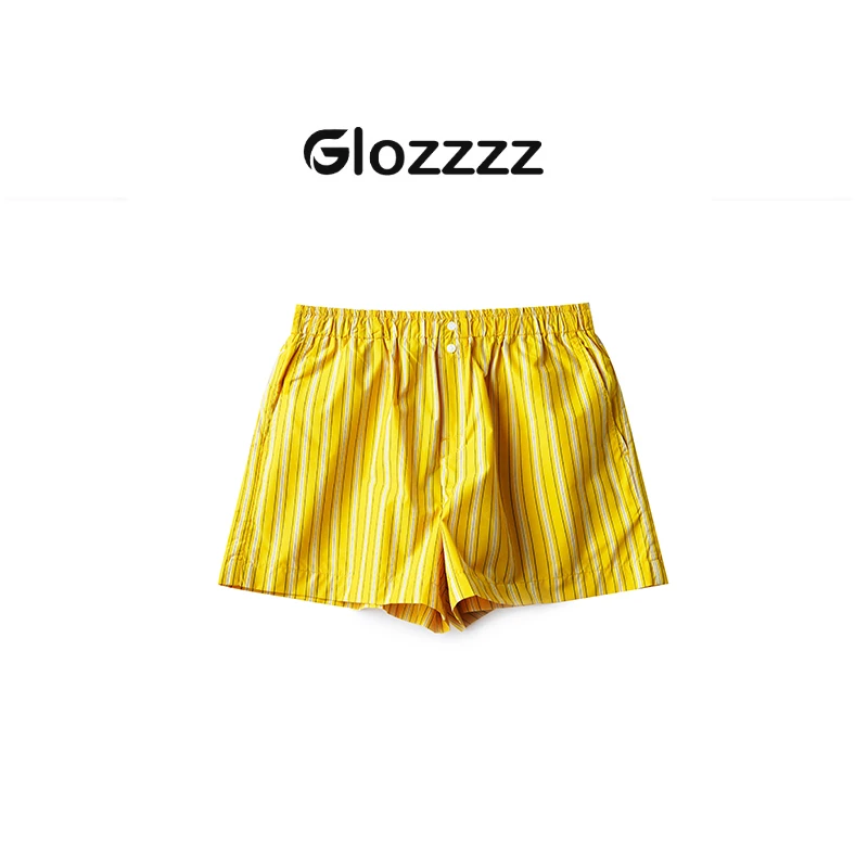 【Glozzzz】午后小憩 条纹休闲夏季凉感弹力腰A字宽松短裤880704-4