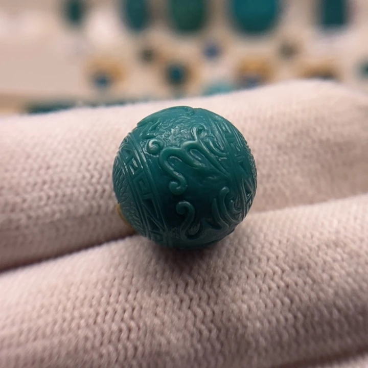 未镶嵌绿松石珠宝奇石六字箴言圆珠14.8mmAA96
