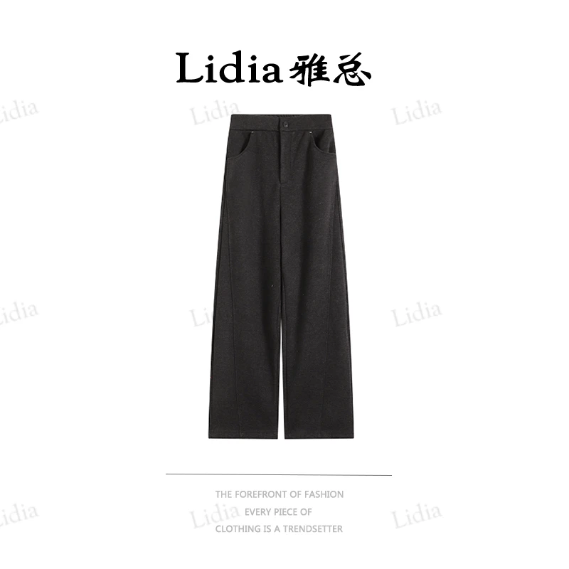 糯叽叽舒服裤羊毛休闲裤弯刀显瘦垂直筒裤DX-H72979