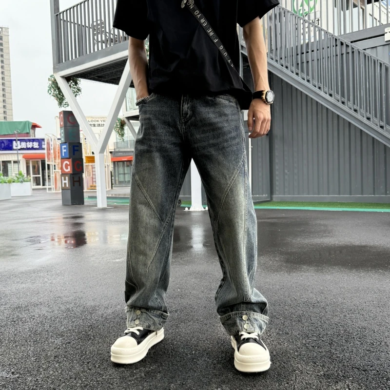 美式复古秋冬阔腿宽松直筒裤男士水洗牛仔美式复古男士秋冬直筒裤