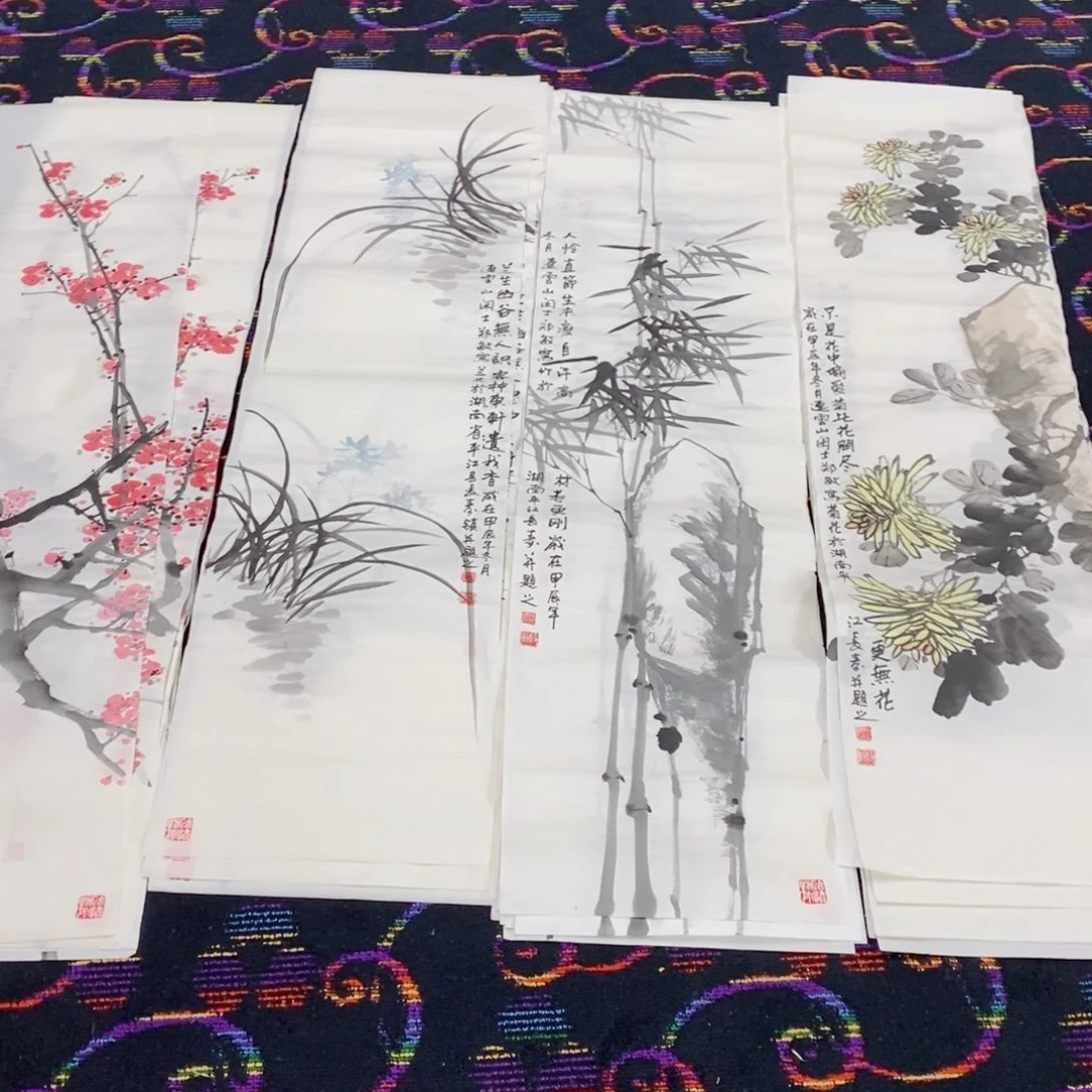 国画郑敏四条屏花鸟作品