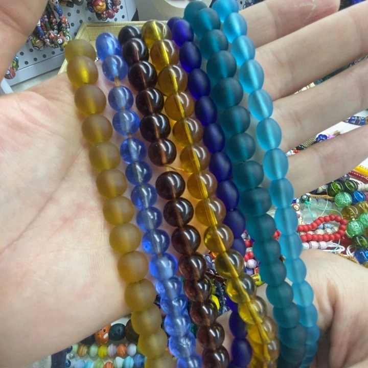 琉璃颈饰圆珠 枣珠 磨砂卡10