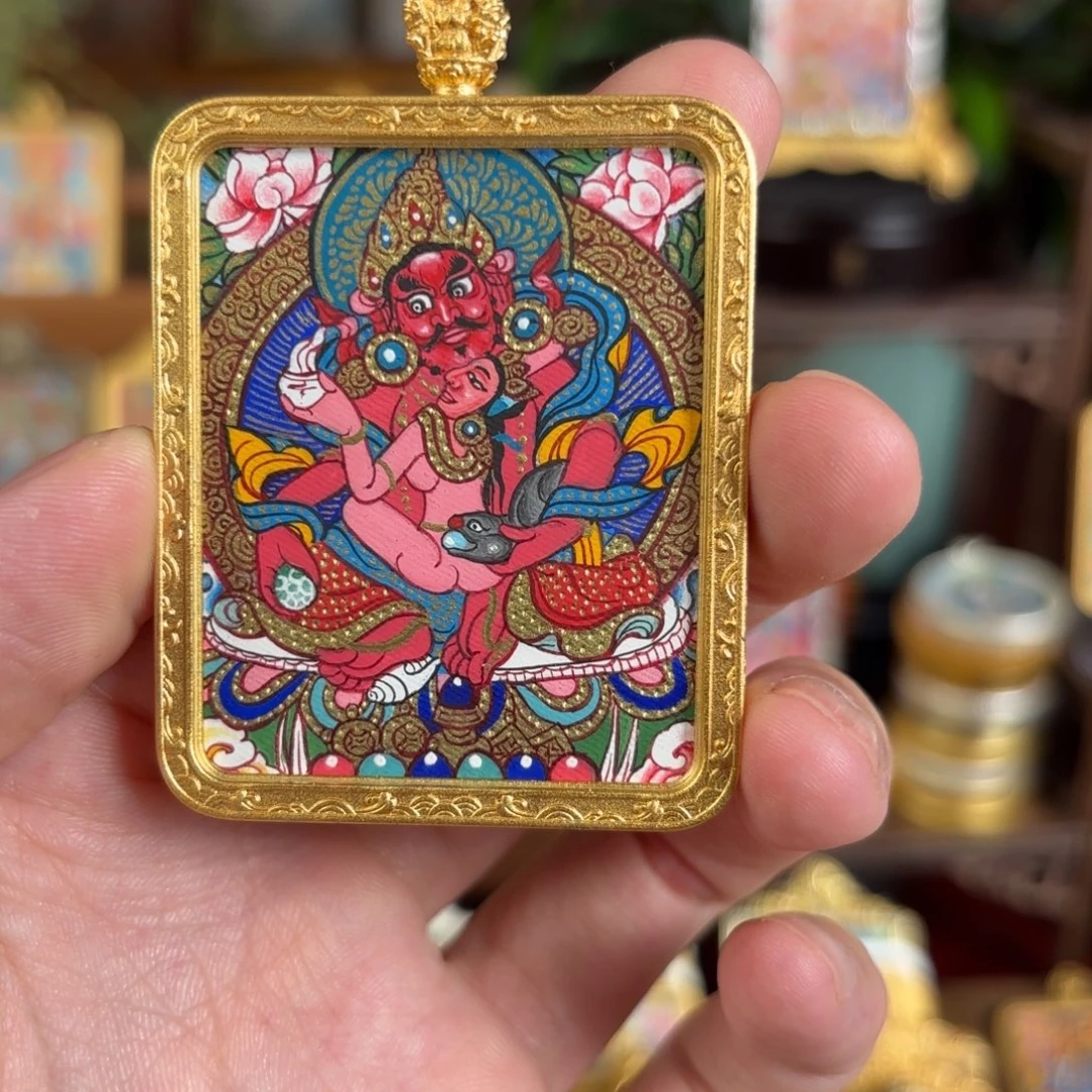 ゛***转吊坠红财神如果纯手绘唐卡