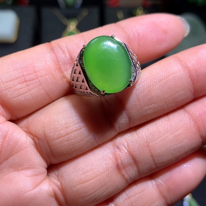 和田玉戒指银S925镶嵌