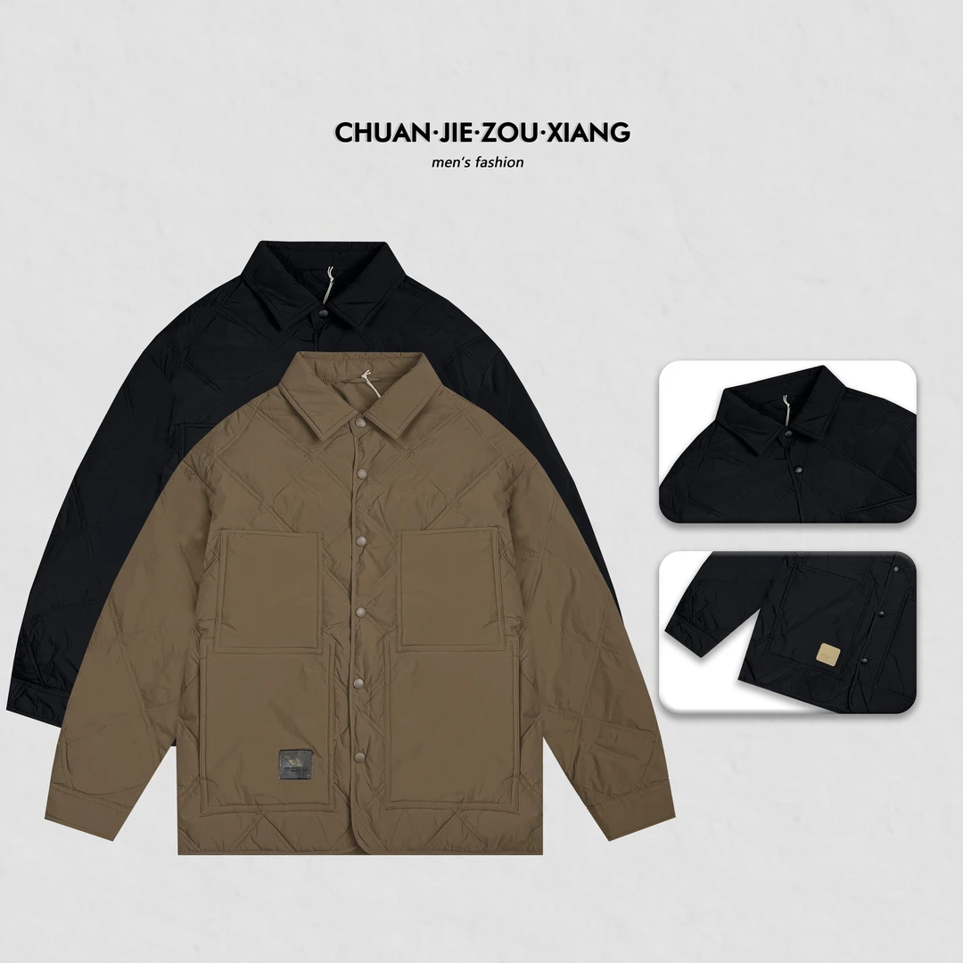 《穿街走巷》冬季新款简约休闲百搭工装大口袋翻领羽绒服外套8606