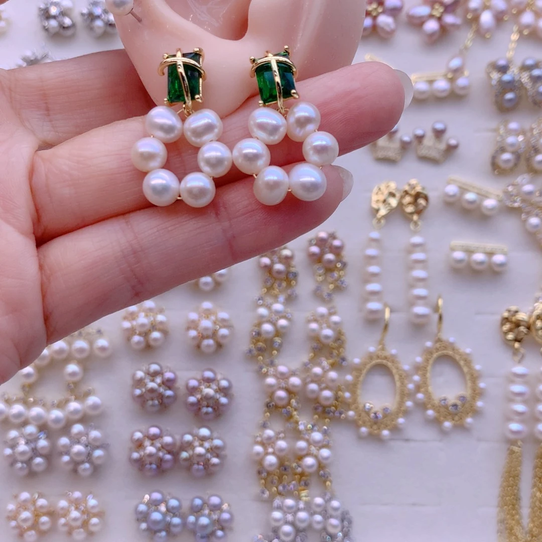 合金淡水珍珠耳饰