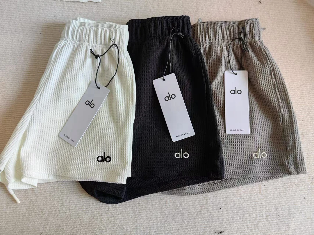 alo华夫格微弹力薄款高腰卫裤弹力成人短裤夏季裤子中腰宽松