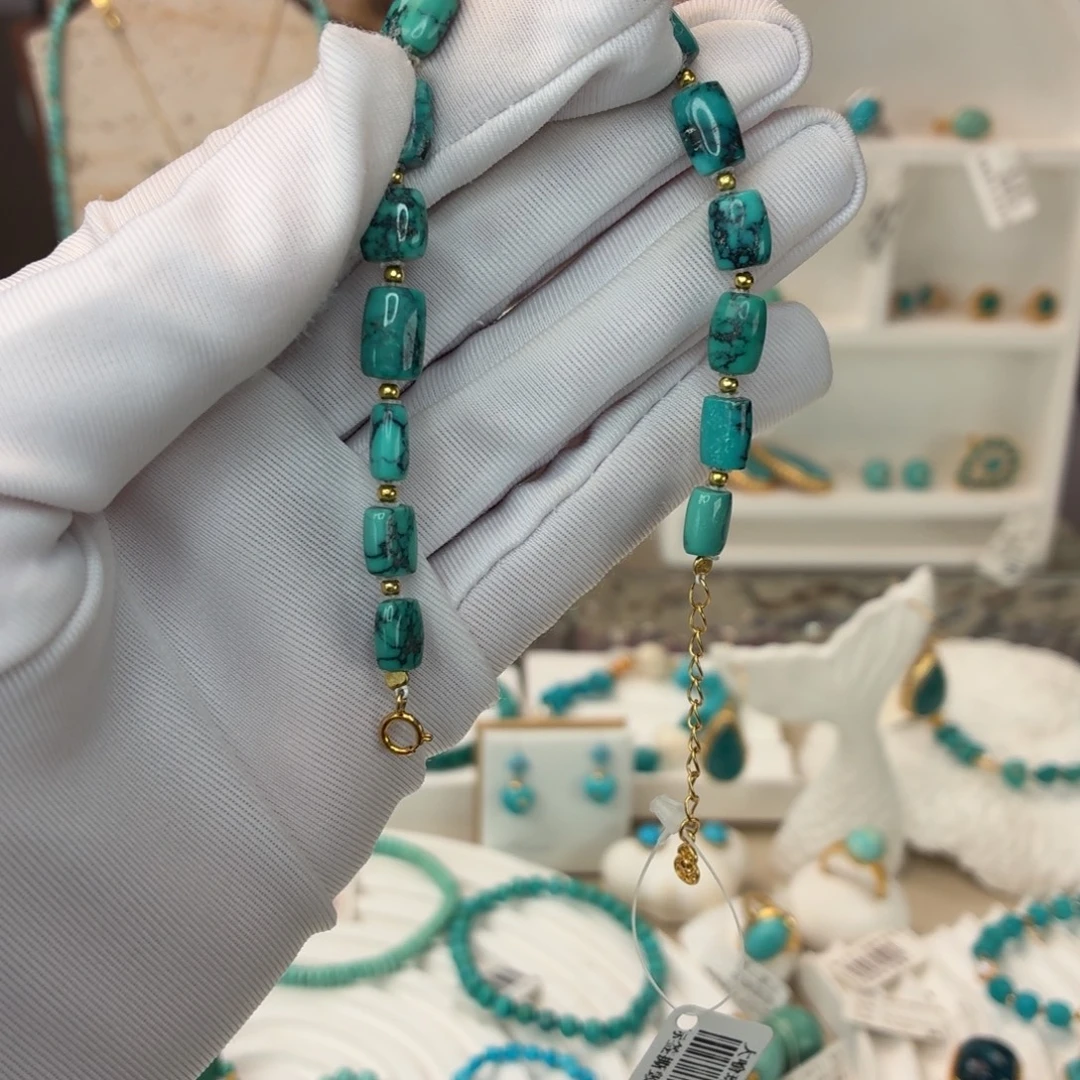 银S925镀金镶嵌绿松石手链