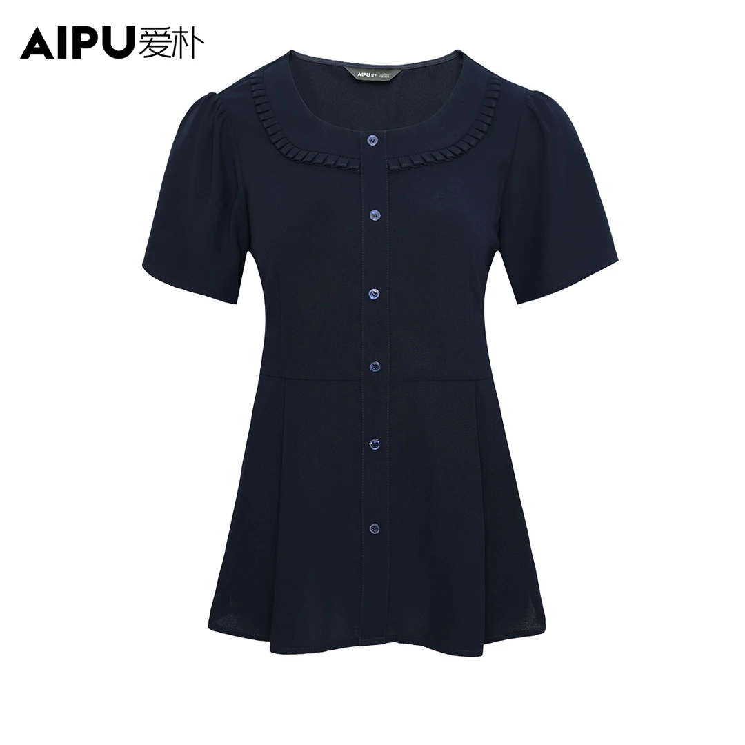 23158【山屿】爱朴大码女装微胖时尚气质减龄遮肉简约优雅显瘦上衣