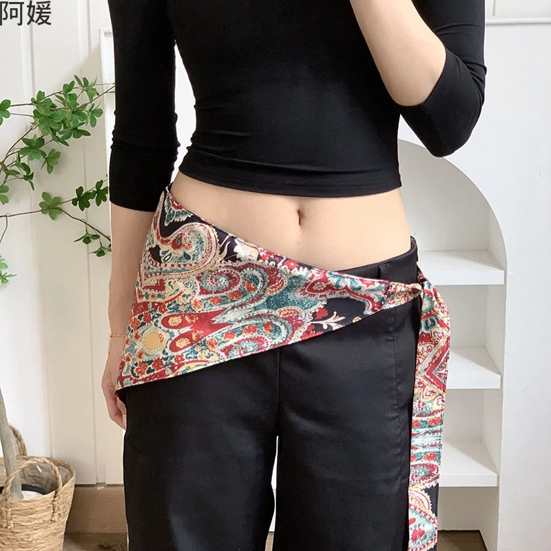 三角巾款腰封叠穿束腰法式屁帘腰果花高级感丝巾巾发带绑发复古