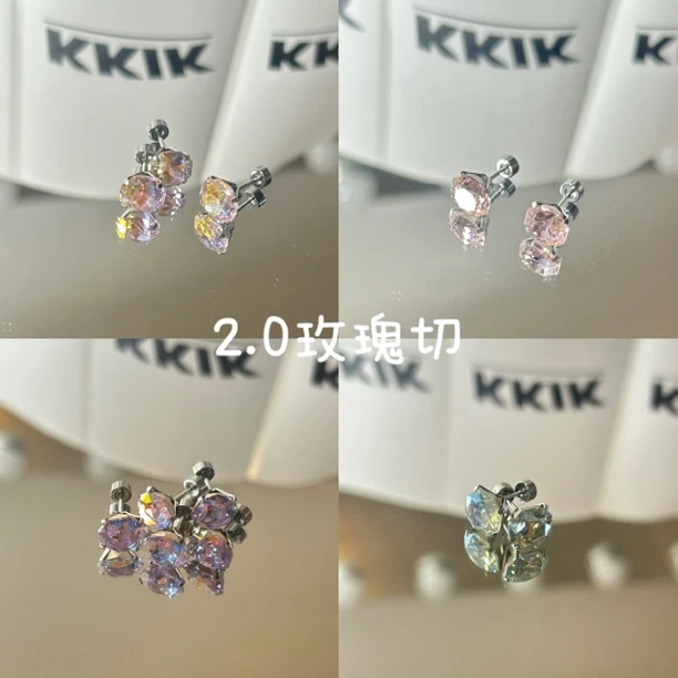 钛钢锆石耳饰 KKIK千禧玫瑰8mm锆石耳钉系列钛钢0.8mm 6mm长
