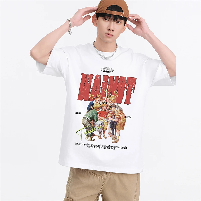 WAINOT小众潮牌美式高街印花t恤夏季男装280g重磅纯棉短袖上衣