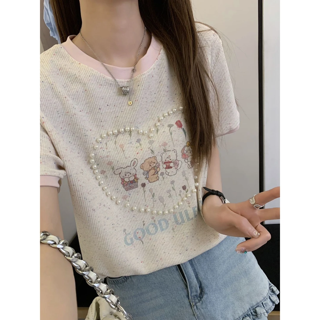 【大码】8169夏季新款女装杏色T恤高级感穿搭漂亮上衣