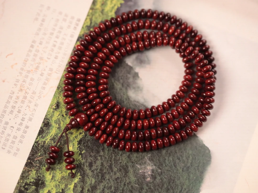 印度小叶紫檀3.5x6x216颗算盘珠多圈手串