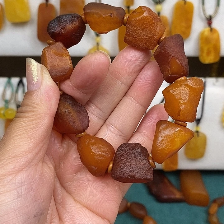 美***子蜜蜡未镶嵌珠宝奇石手串