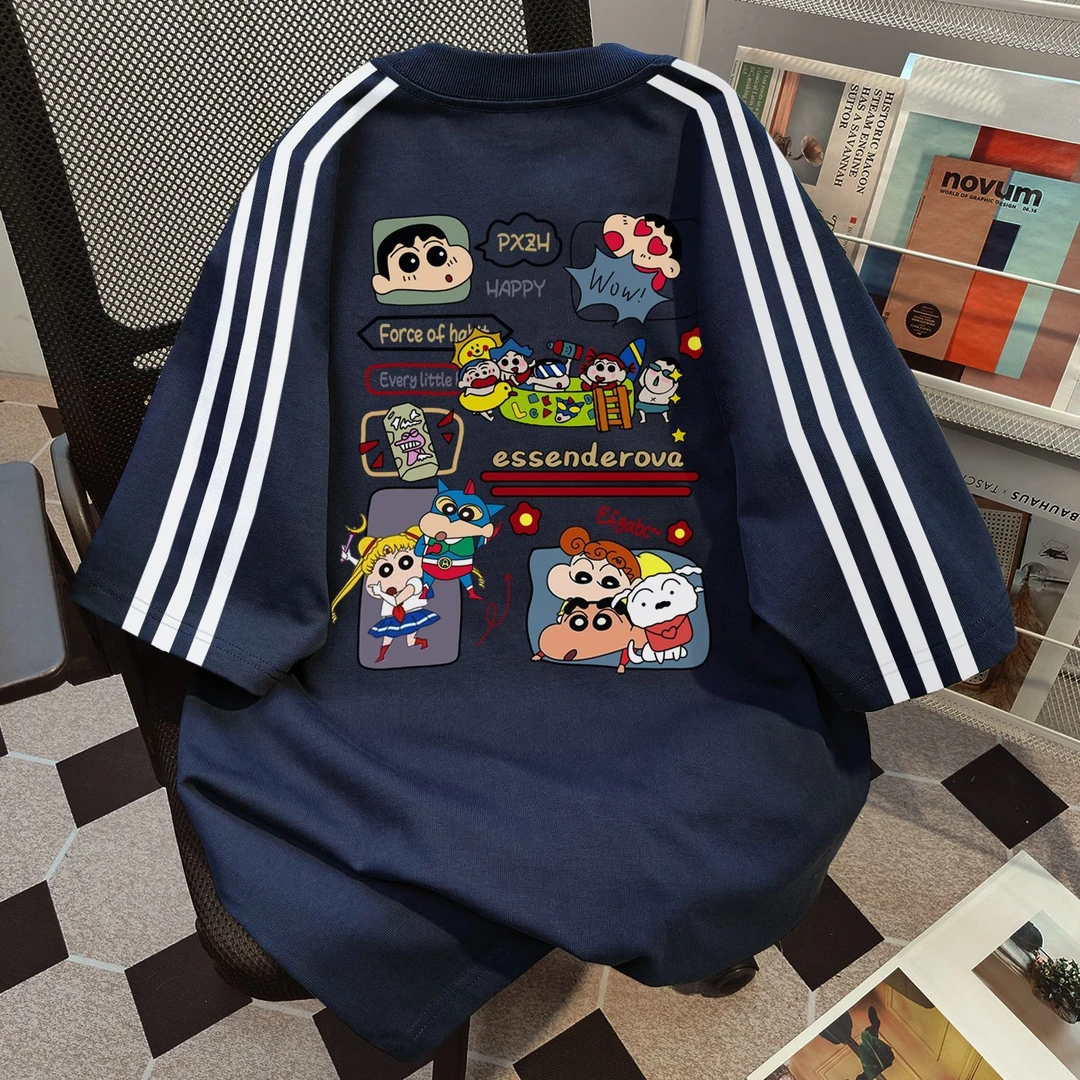 100%纯棉设计感小众字母三条杠短袖t恤女夏季休闲短袖情侣上衣BF