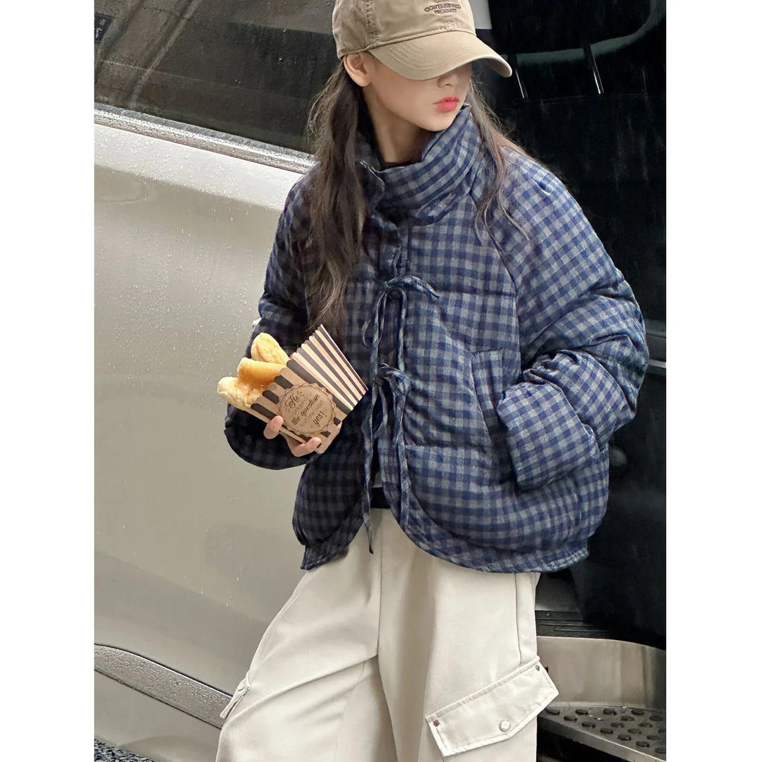 K30226孙小美女童格子羽绒服短款儿童外套2025新款秋冬装加厚衣服