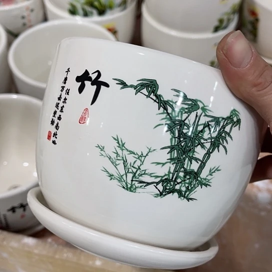 多肉绿植陶瓷花盆9.9包邮，有孔