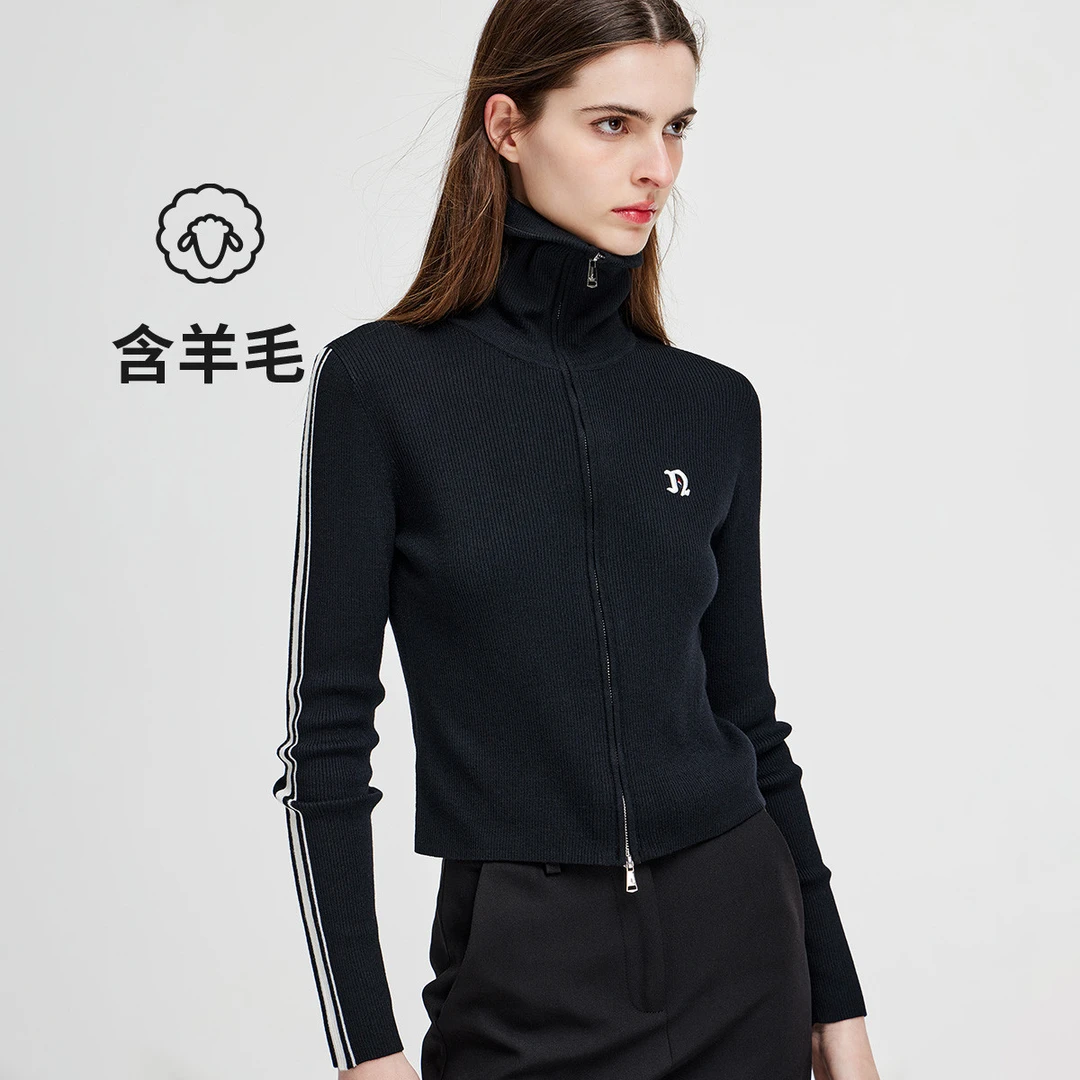 navigare意大利小帆船秋冬肌理感长袖针织衫女士修身显瘦抑菌开衫