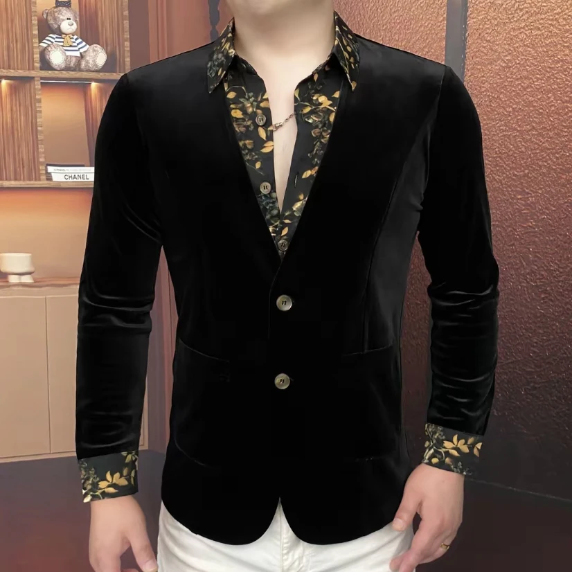 《夜宴鎏金》2025秋季开衫外套假两件男士商务潮流百搭长袖流光风