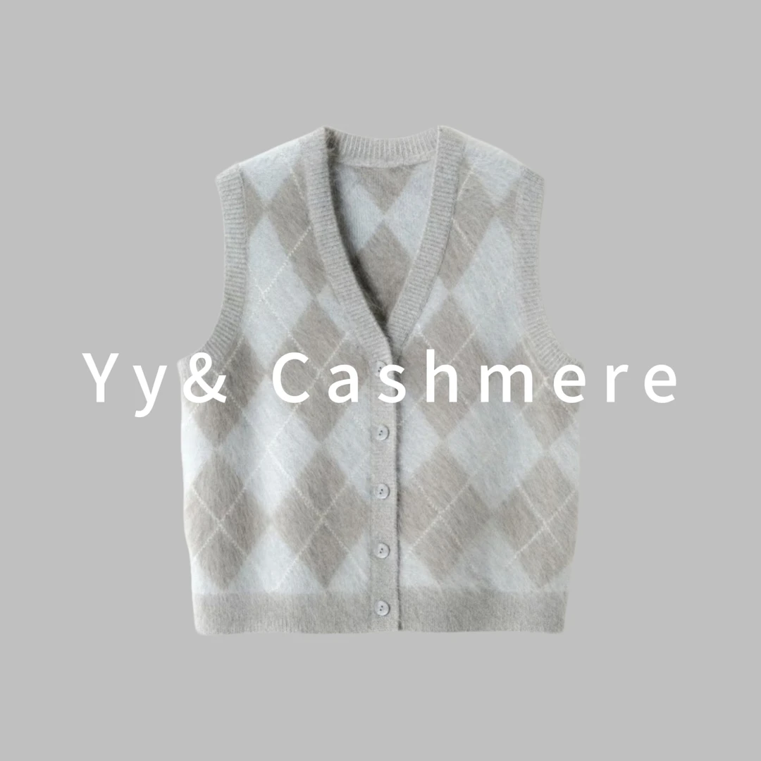 Yy& Cashmere【格调】100%山羊绒圆领菱形格马夹