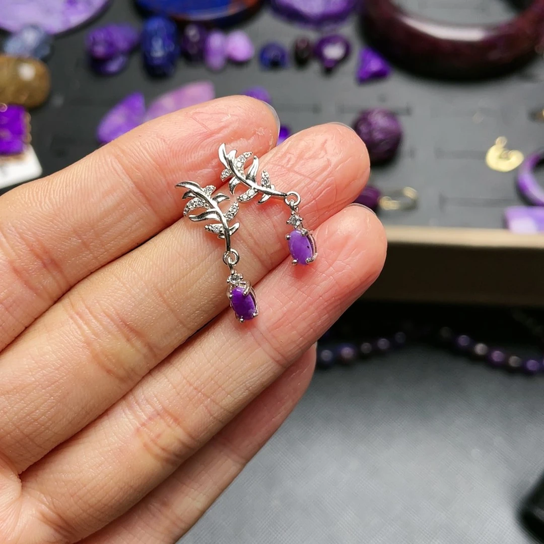 苏纪石（舒俱来）耳钉银S925镶嵌