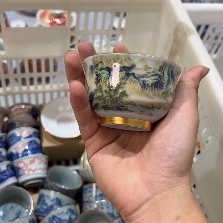 五彩富春山居图汝式杯