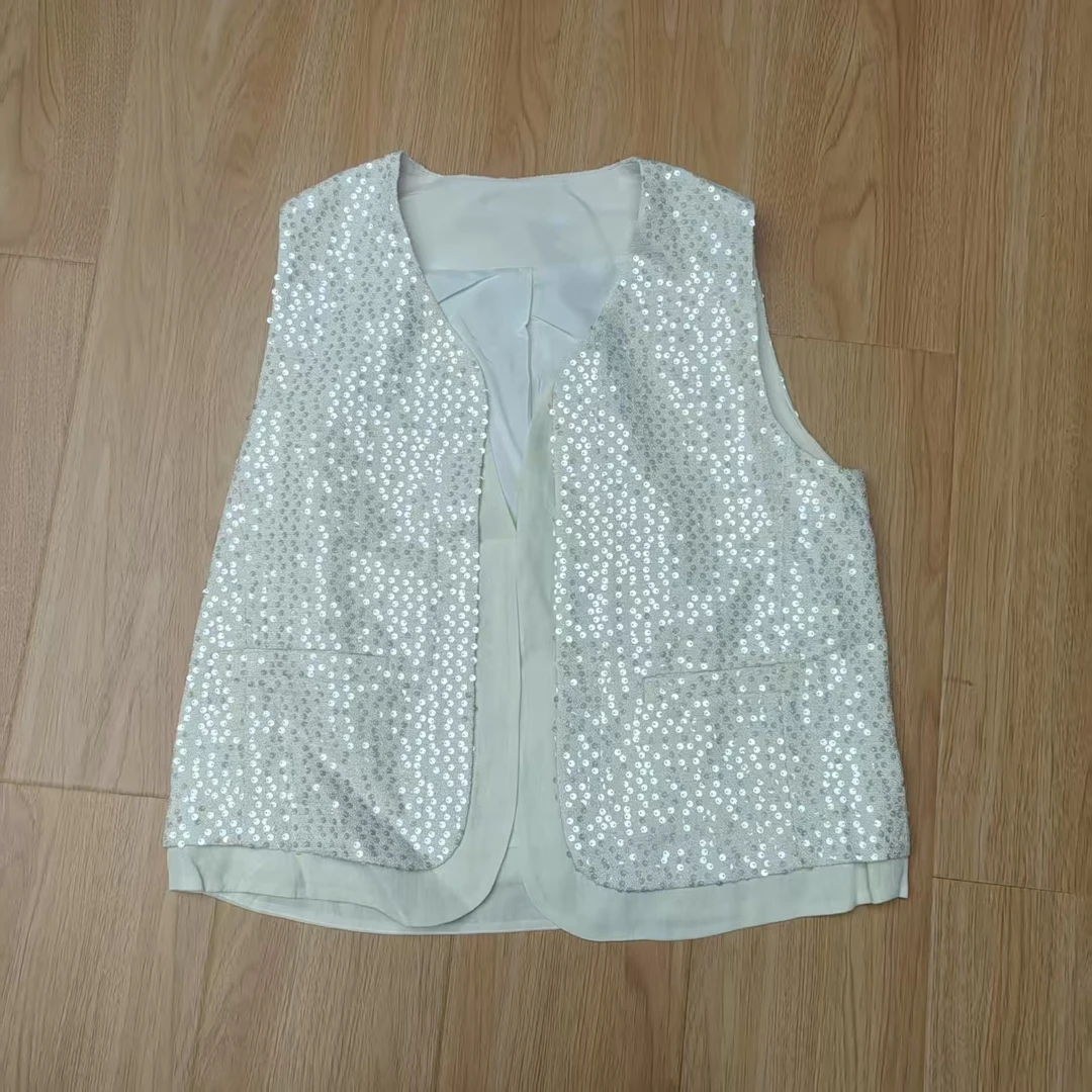 【南油玲姐】米白色亮片马甲外套M6688