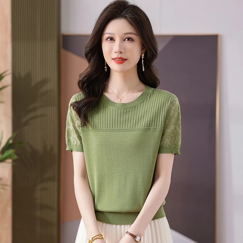 清凉夏季新款女士圆领时尚百搭洋气宽松显瘦款薄款半袖纯色上衣女