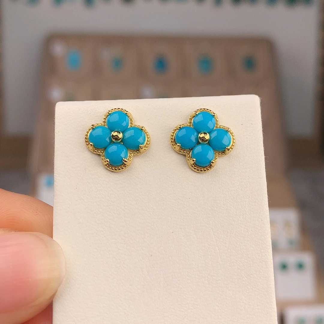 绿松石未镶嵌耳饰