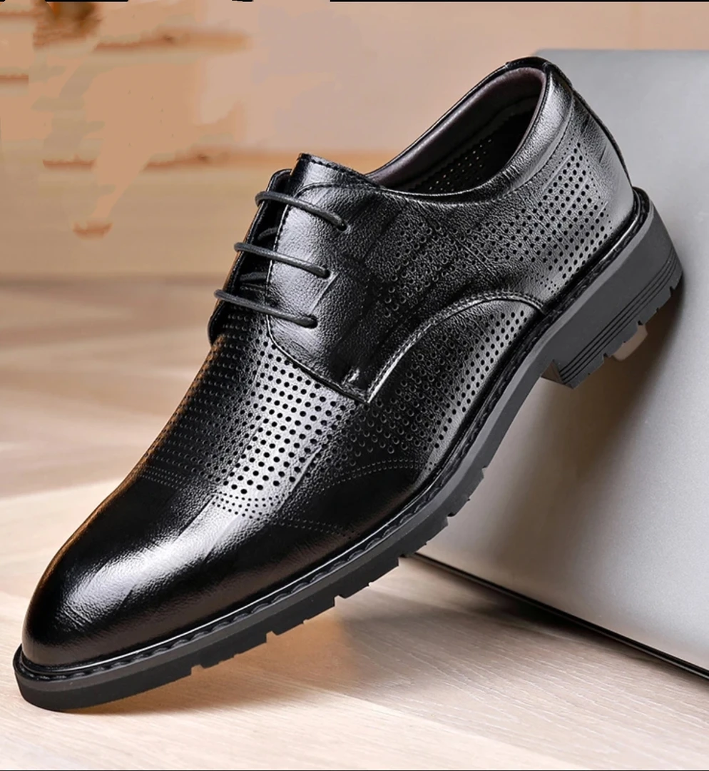 【真皮-】男士镂空春季新款男士软皮软底休闲透气皮鞋上班减震皮鞋