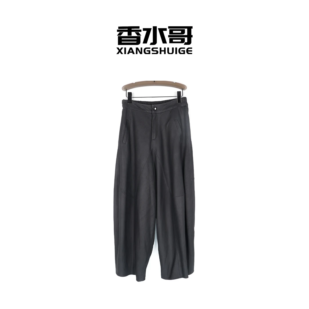 初春2025新款女装复古松紧腰气质香蕉裤时尚羊皮皮裤