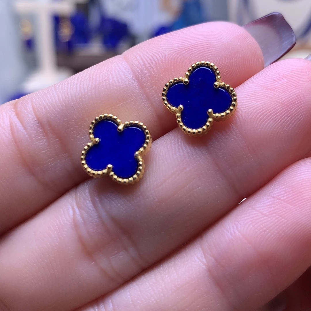 青金石银S925镶嵌耳饰