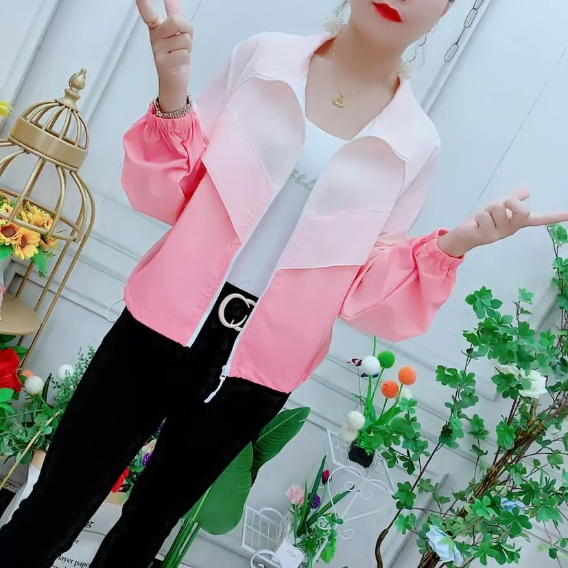 洋气减龄轻薄防晒衣女短款2025夏新款百搭拼色防晒衣小个子外套女