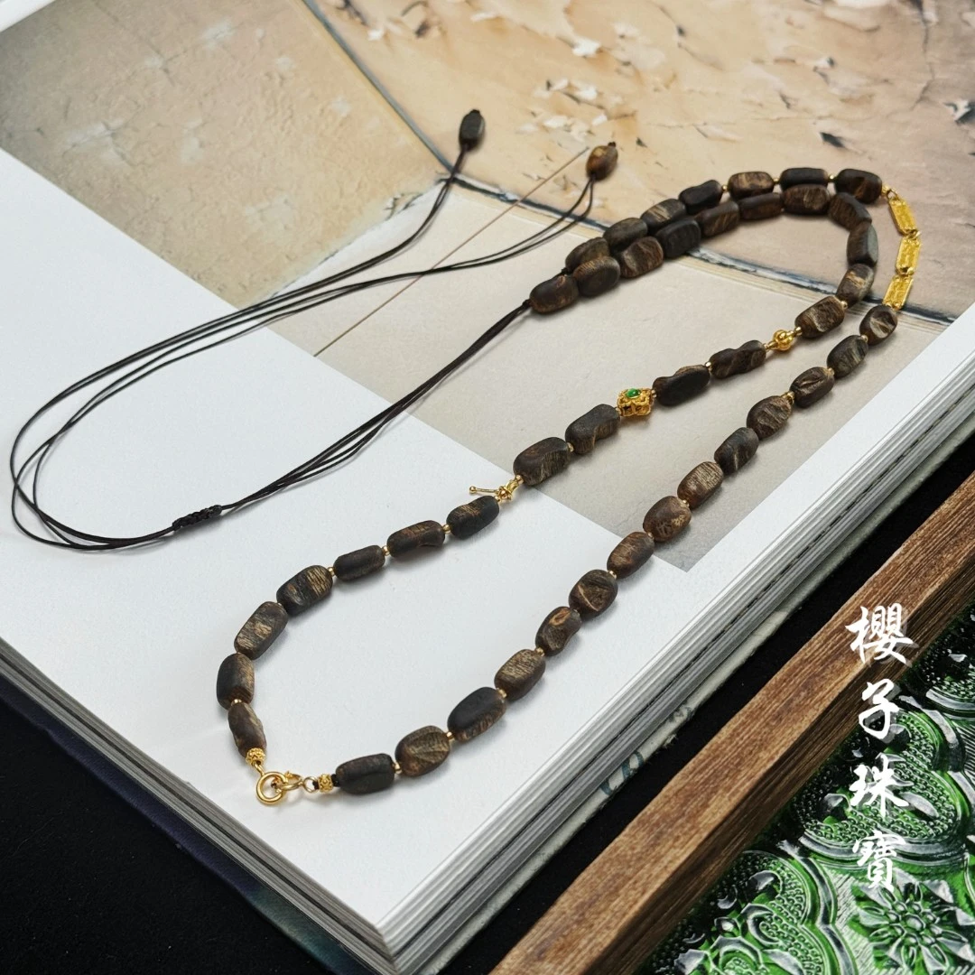 沉香 | 月影 18k奇楠沉水沉香圆珠时尚百搭可抽拉项链*YZCS2269
