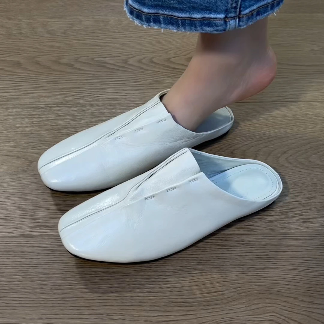 真皮软底软面包头半拖鞋女外穿夏季时尚舒适平底拖鞋百搭气质女款