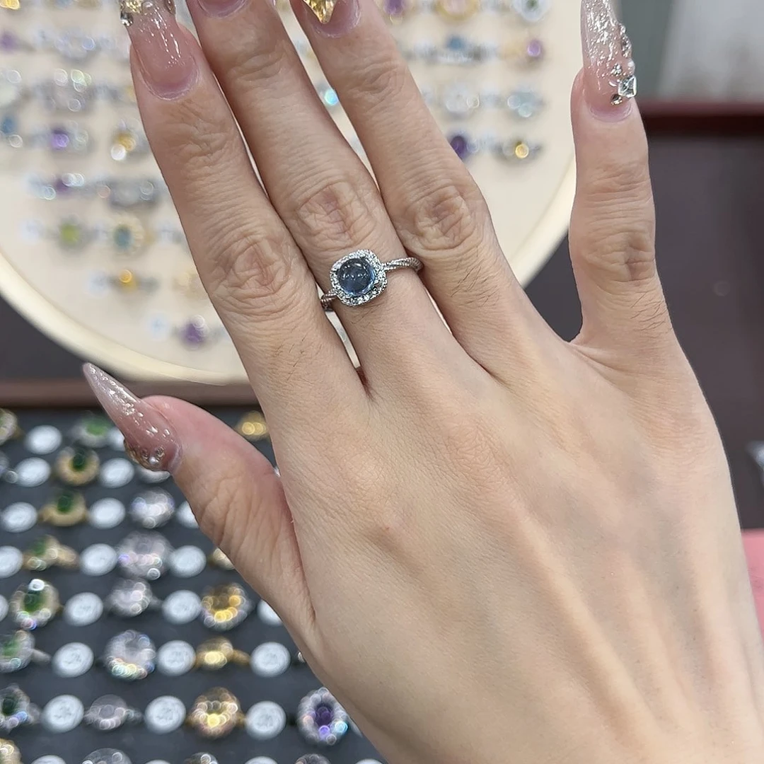 蛇纹石玉戒指银S925镶嵌