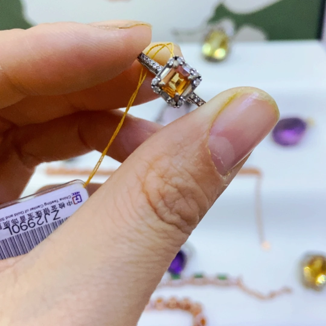 戒指彩色蓝宝石银S925镶嵌