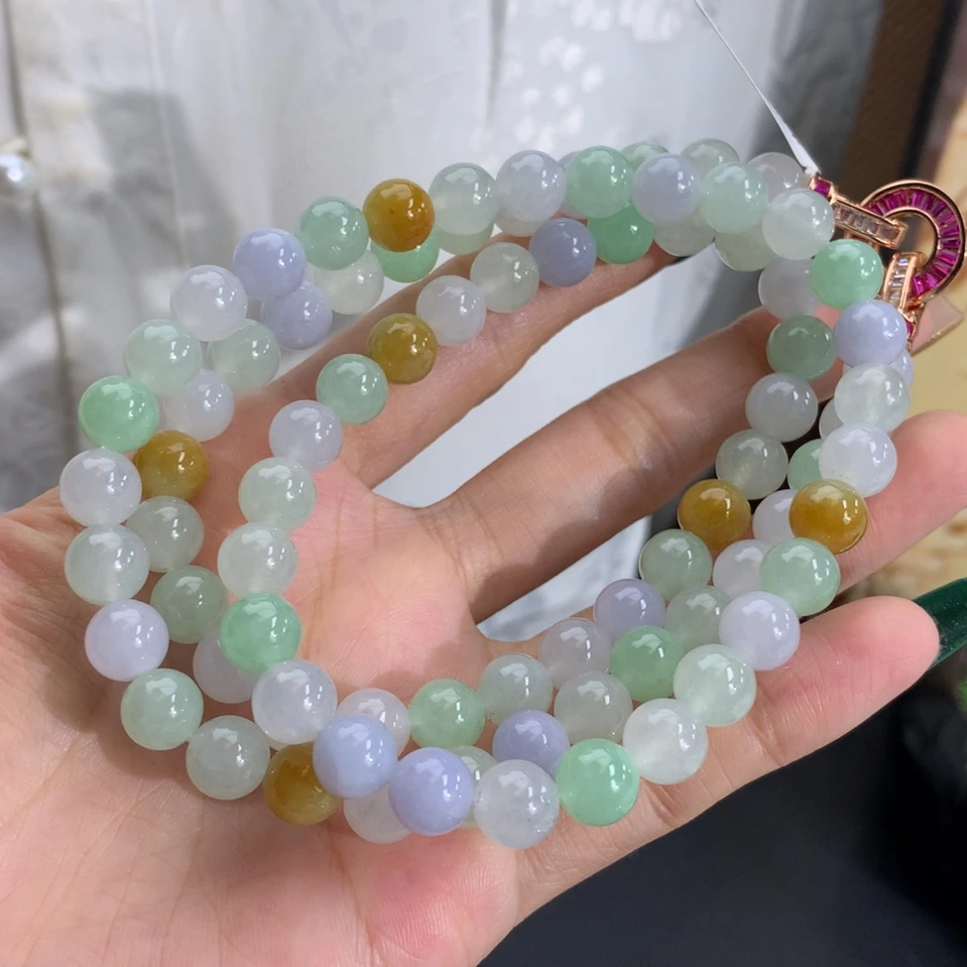 翡翠未镶嵌手串卡7.9冰胶多宝项链