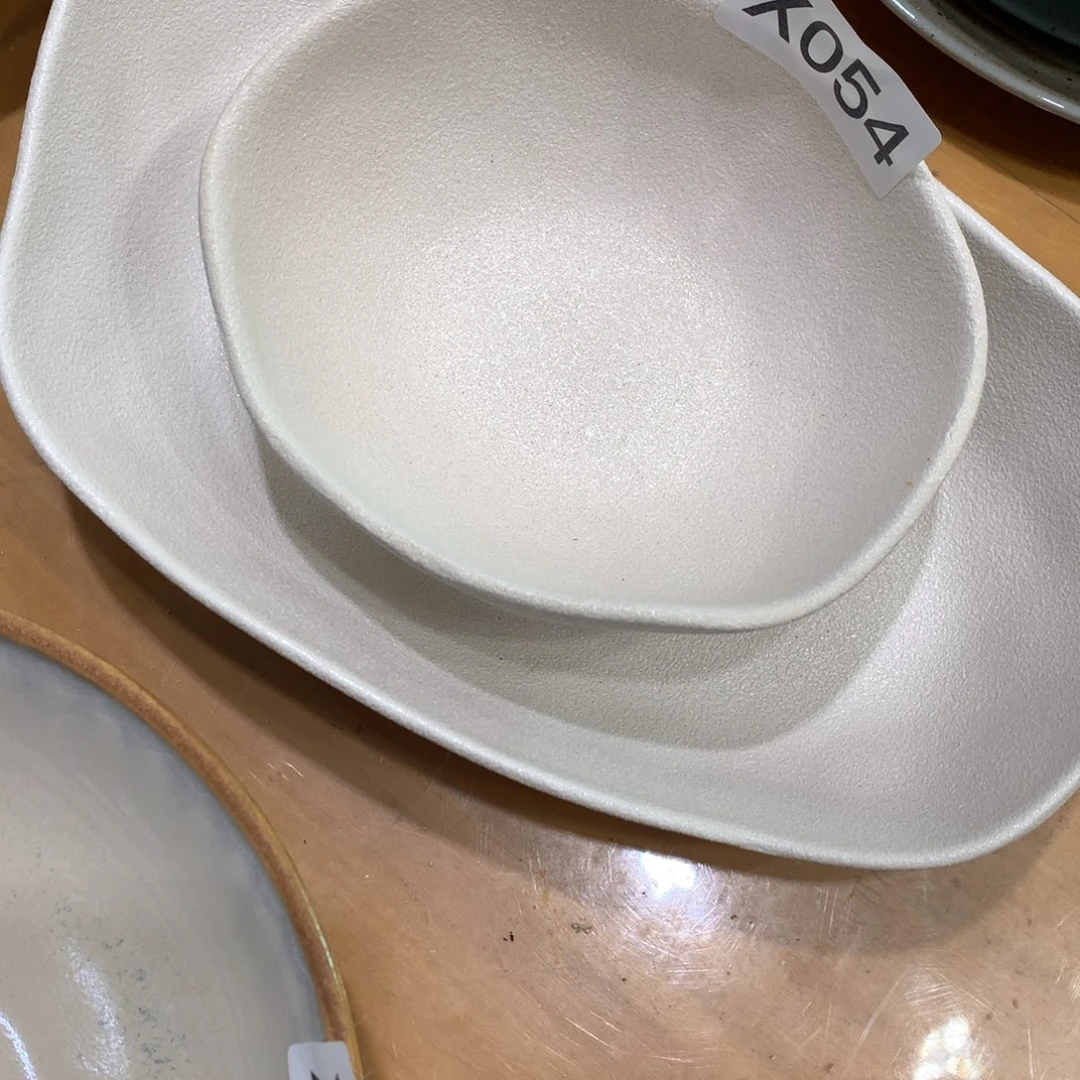 陶景德镇粗陶复古盘碗微瑕2件