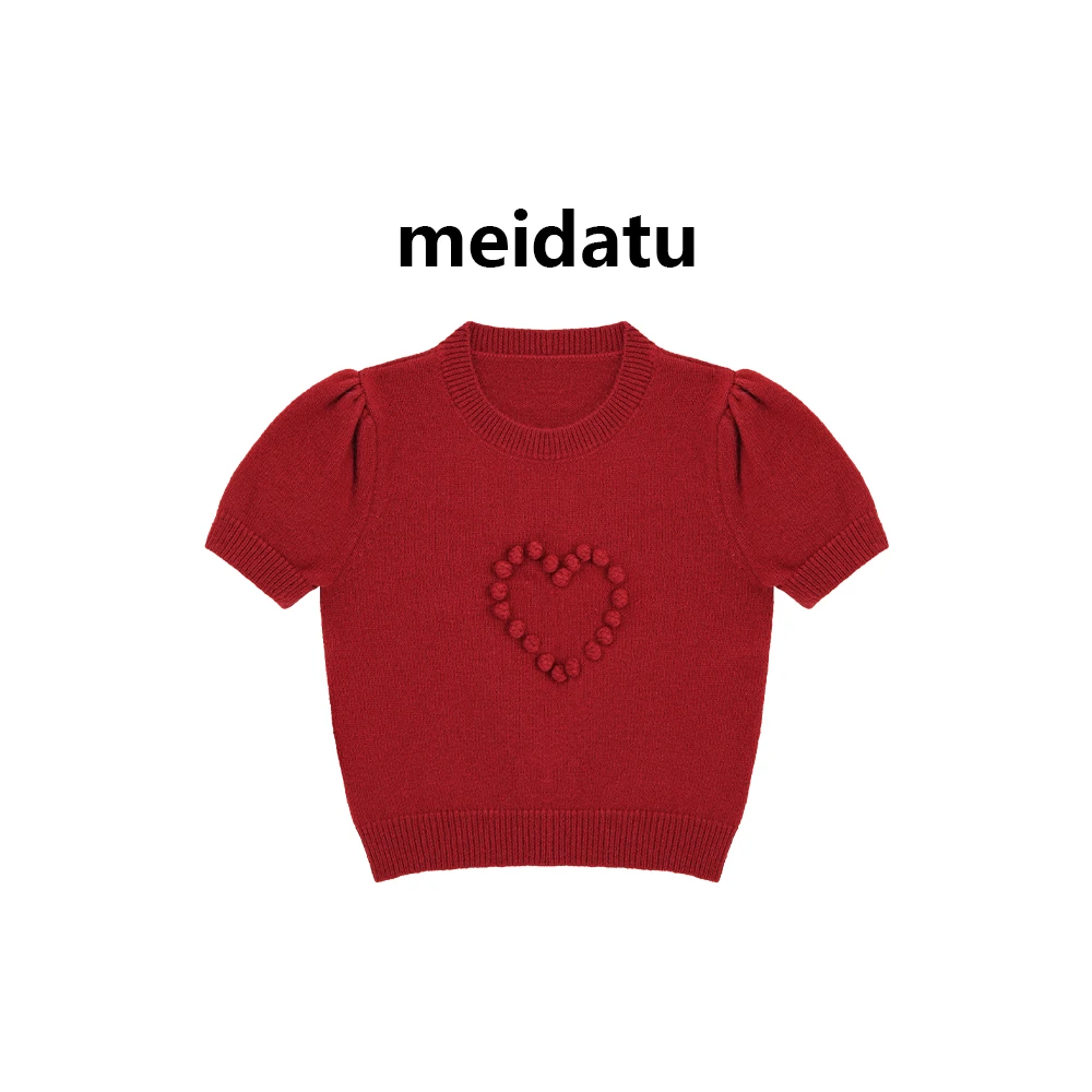 美哒兔（热恋红酒）法式立体爱心设计感毛织上衣（高个子版）BAD365-8