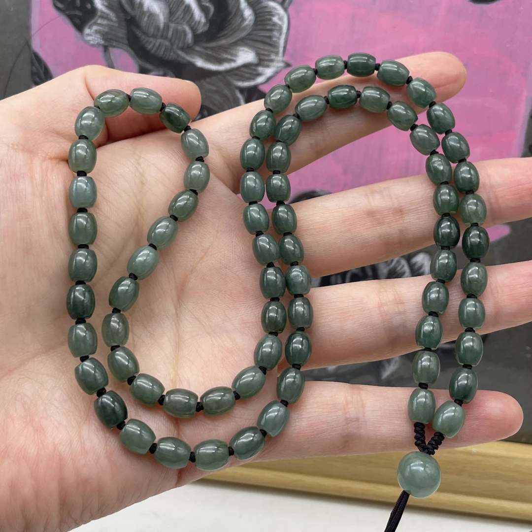天然缅甸翡翠A货深油青米珠卡6